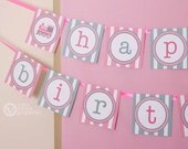 Vintage Pink Choo Choo Train Birthday Party - DIY PRINTABLE Happy Birthday Banner - Instant Download - design by venspaperie - PS802CA2e