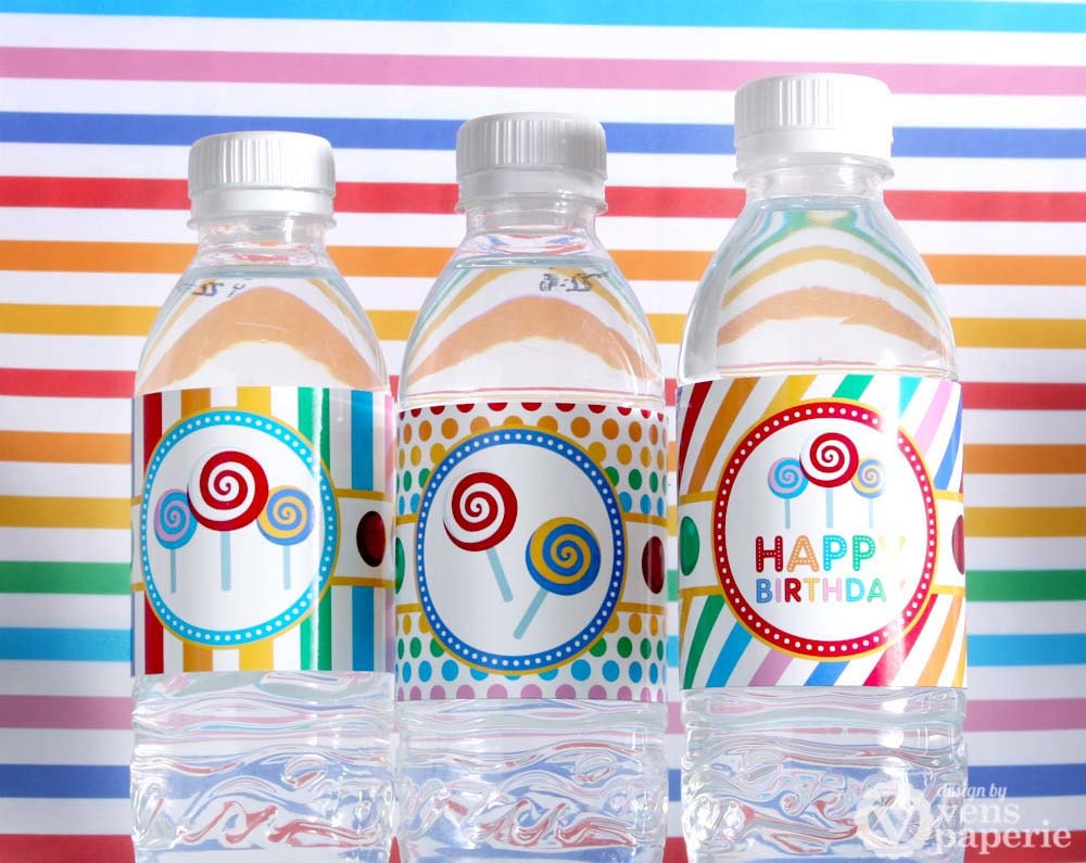 Candy Land Lollipop Birthday Party - DIY PRINTABLE Water Bottle Drink Label - Instant Download - PS832CA1g