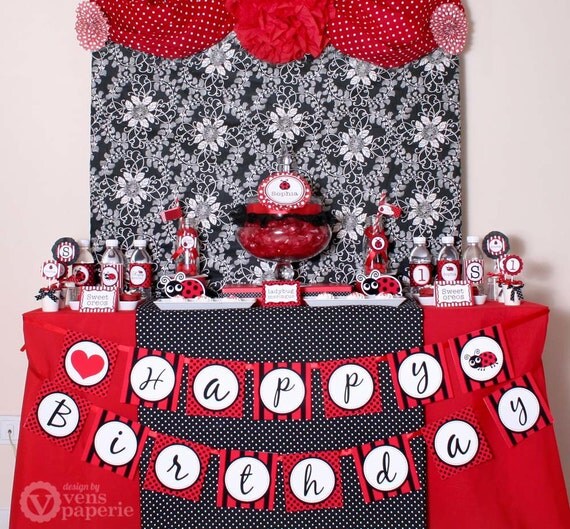 Red LadyBug Birthday Party Package Personalized FULL Collection Set - PRINTABLE DIY - PS815CA1x Il_570xn