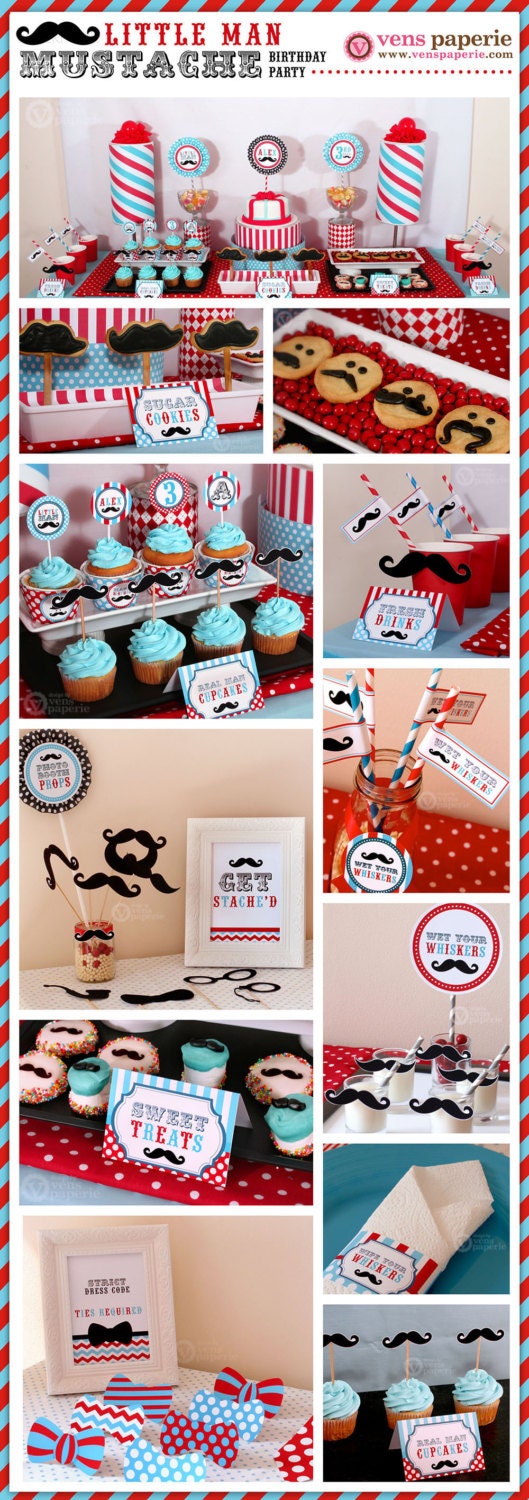 Little Man Mustache Birthday Party Package Personalized FULL Collection Set - PRINTABLE DIY - PS829CA1x