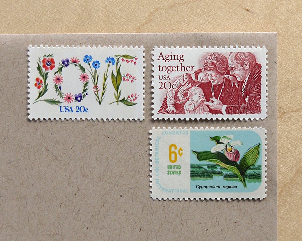 Vintage unused - Let's Grow Old Together - postage stamps to post 5 letters - or use in scrapbooking and crafts