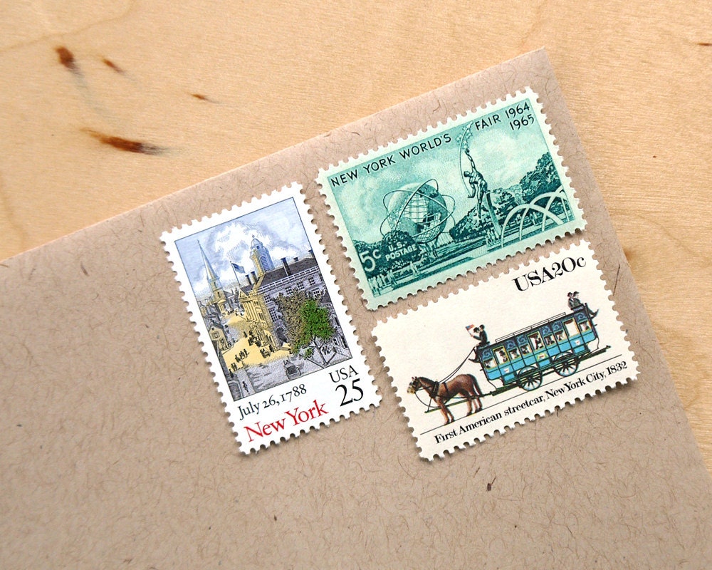 Vintage unused - New York, New York - postage stamps to post 5 letters - or use in scrapbooking and crafts