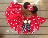 Fabric Tutu, TEA WITH MINNIE, Minnie mouse birthday, red tutu, minnie halloween costume, Minnie Mouse fabric tutu, minni birthday tutu