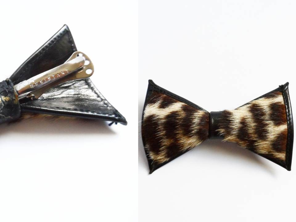 Vintage Beau Clip on Bowtie Collar Clip Bar Mad Men Sweater Clip Pin Faux Fake Fur Leather 70s Necklace Rockabilly Pin Up Hipster Emo 80s - hanniandmax