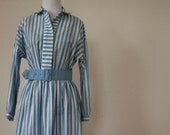 vintage blue and white striped cotton dress