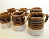 6 Brown Coffee Mugs/Taiwan/ Drip Glaze/ Farm House Kitchen