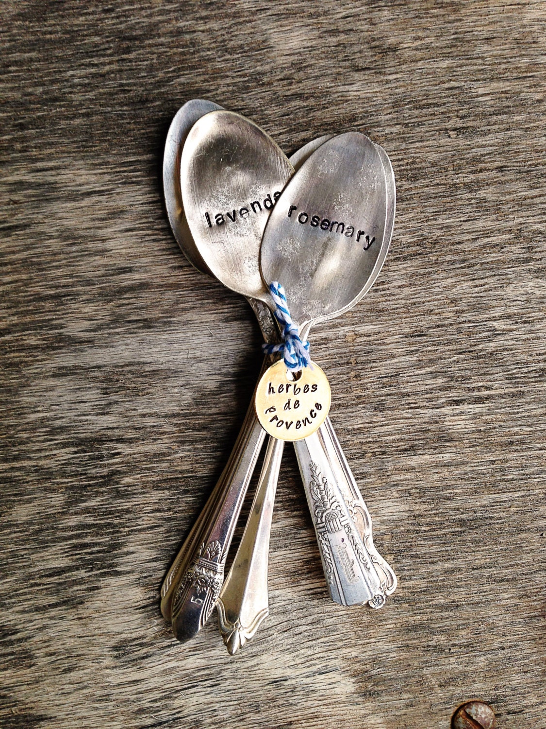 Garden Markers - HERBES DE PROVENCE - Upcycled Vintage Silverware hand stamped spoon forks