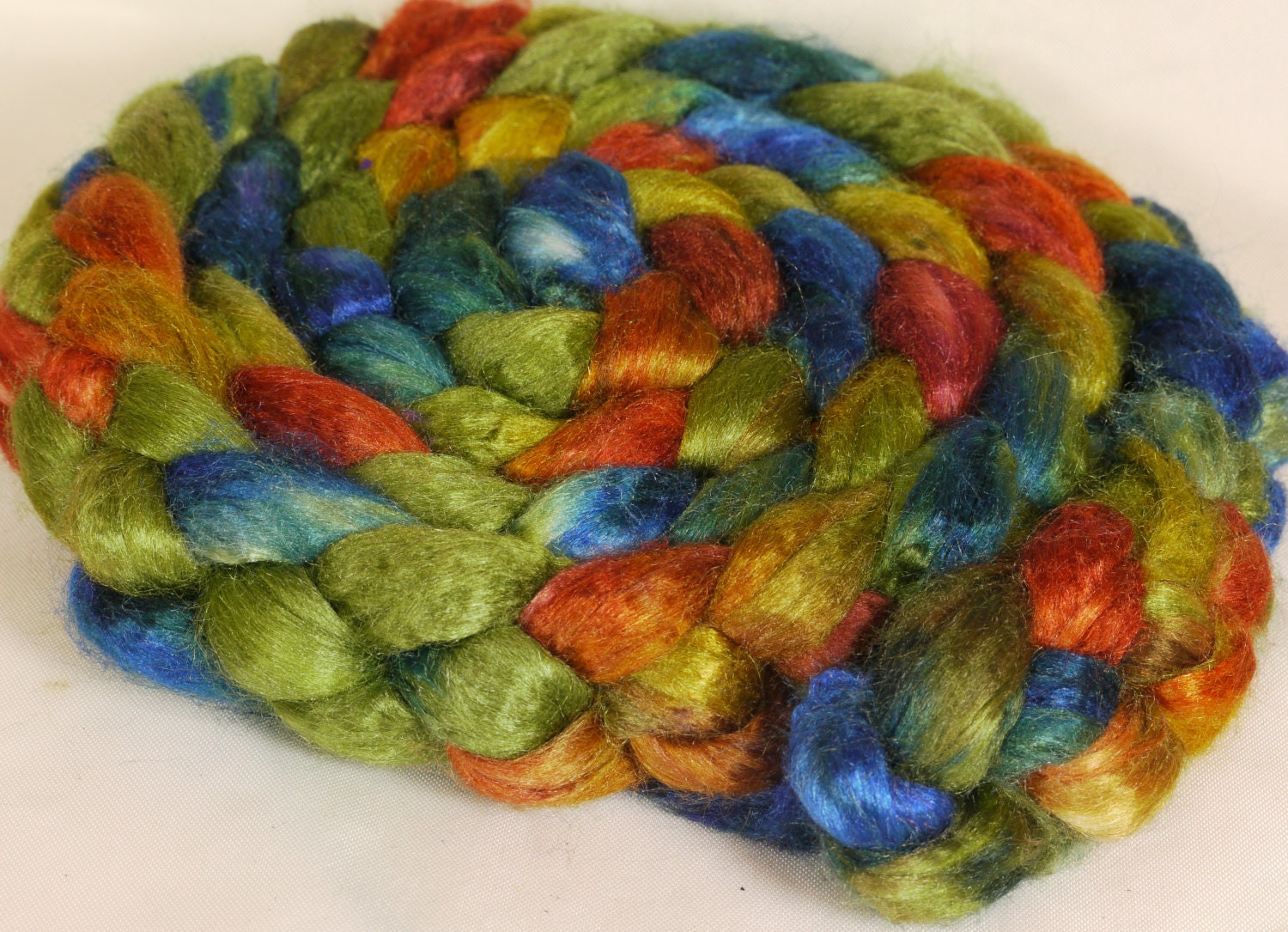 Hand- dyed tussah silk roving -  ( 4.1 oz.)