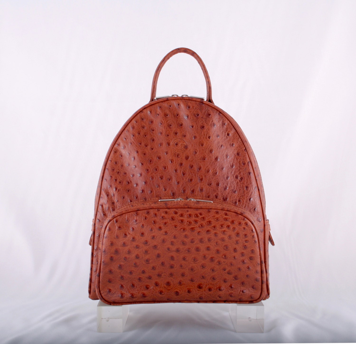 KATLYN // leather backpack, in brown, ostrich printed (italian calf leather) - FREE SHIPPING