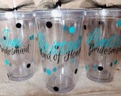 Set of 7 personalized acrylic cups with lids and straws. Great Bridesmaids