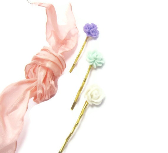 Floral Hair Bobby Pins - Set of THREE-