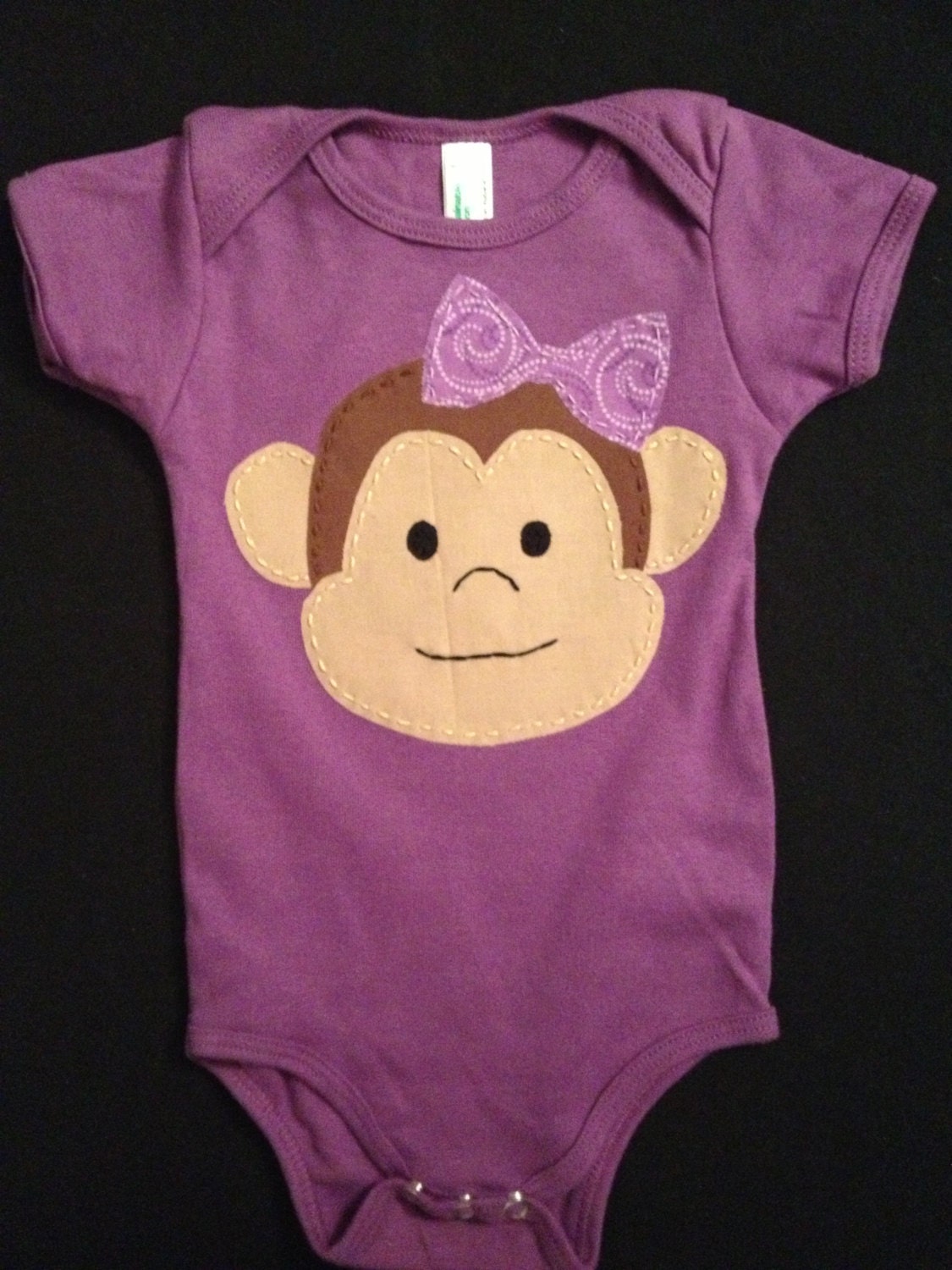 Monkey with Bow applique on Colored Bodysuit for Girls