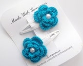 Turquoise Flower Hand Crocheted Hair Clip