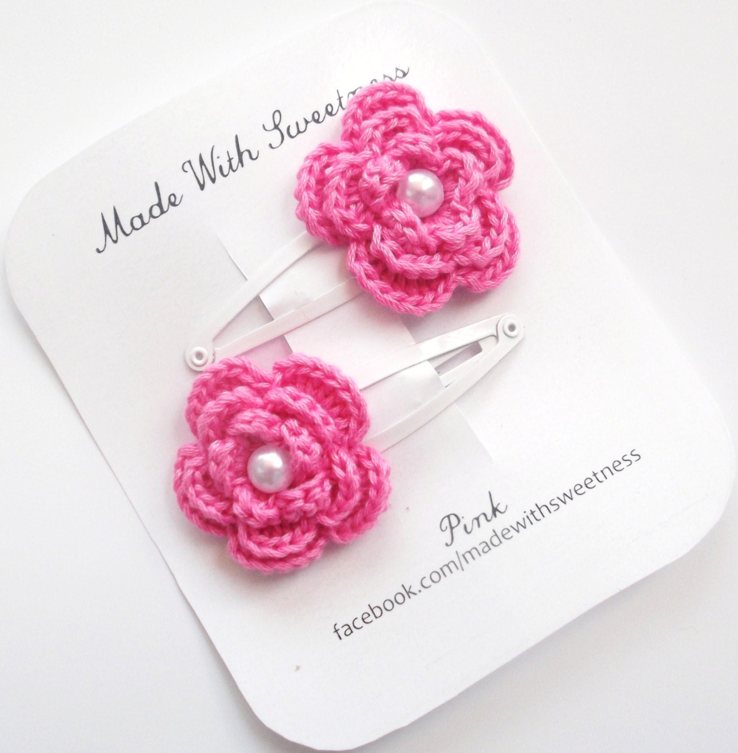 Pink Flower Hand Crocheted Hair Clip