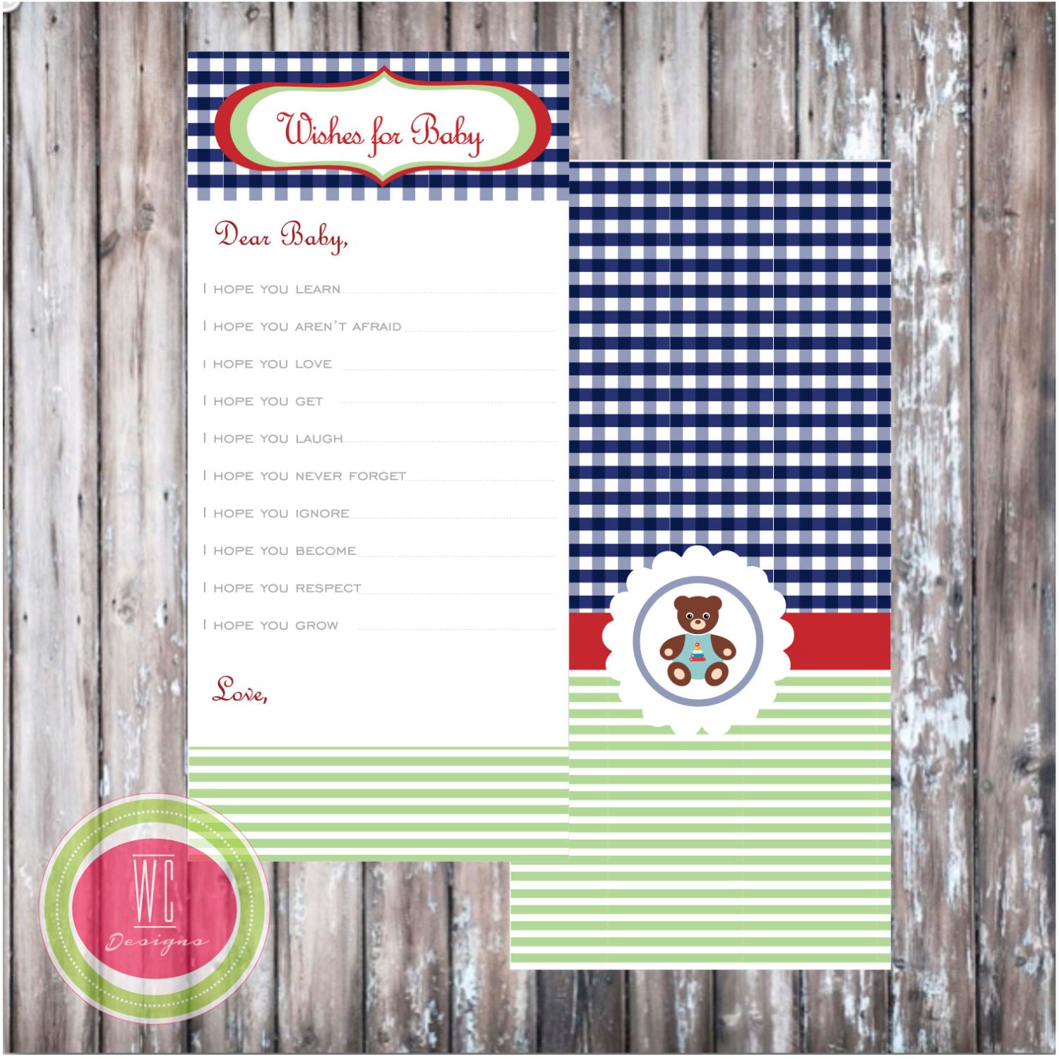 WISHES for BABY - Teddy Bear Aviator Well Wishes for Baby - Instant Download - Designs by WC Designs Il_570xn