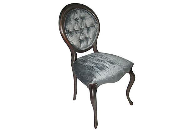 FREE SHIPPING Upholstered French Victorian Tufted Side Desk Dining Accent Guest Chair Velvet Silk Fabric