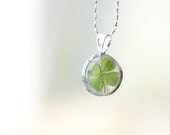 Four leaf clover necklace - lucky 4 leaf clover sterling silver necklace - green spring gift