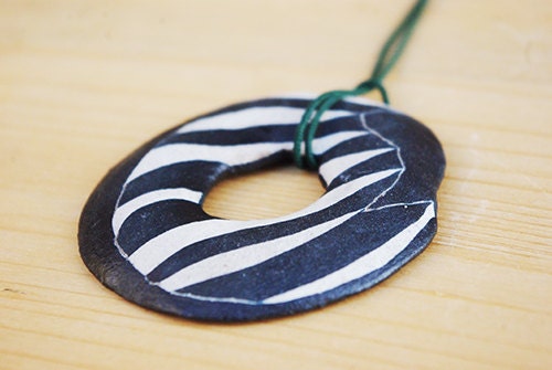 Ceramic pendant, organic design in black and white