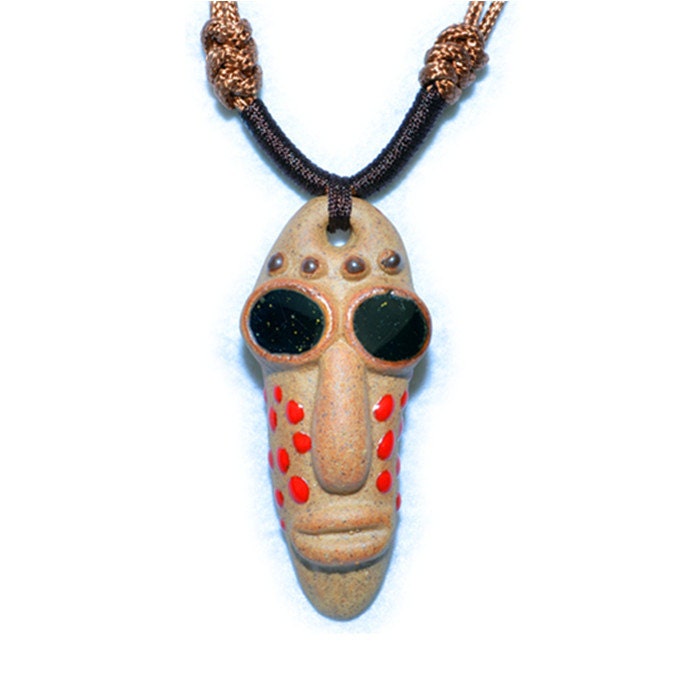 Rustic charm necklace, tribal men pendant necklace,unisex ceramics pottery jewelry,men necklace, gift for him