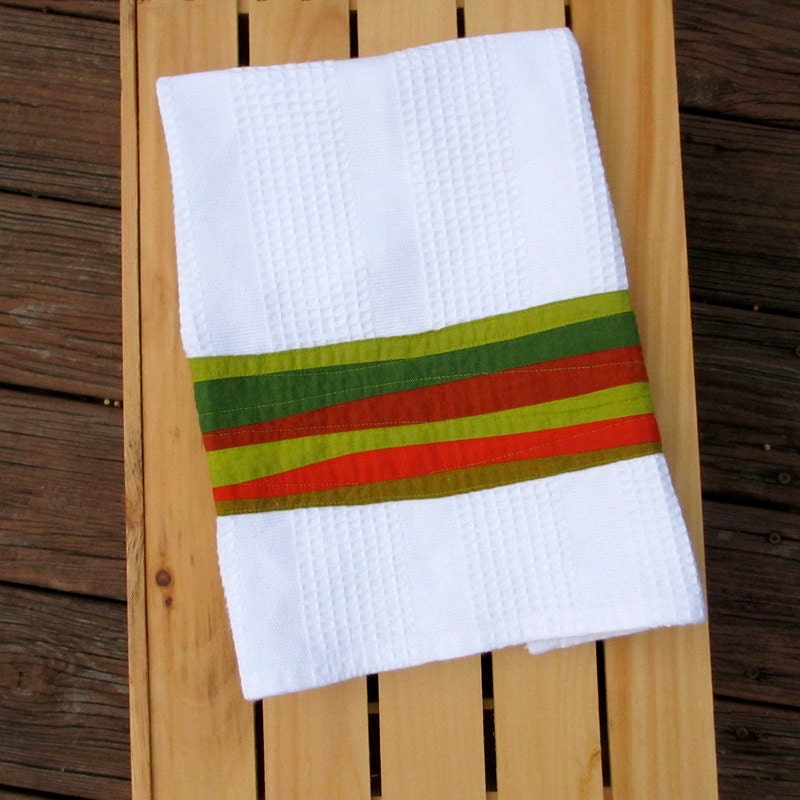 Modern Kitchen Towel, Green Dish Towel, Green Orange