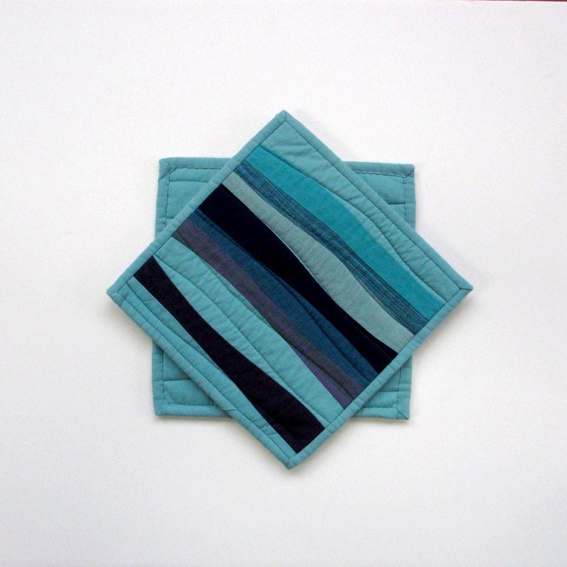 Modern Pot Holders, Blue Potholders, Modern Hotpads (set of 2), Teal Trivet