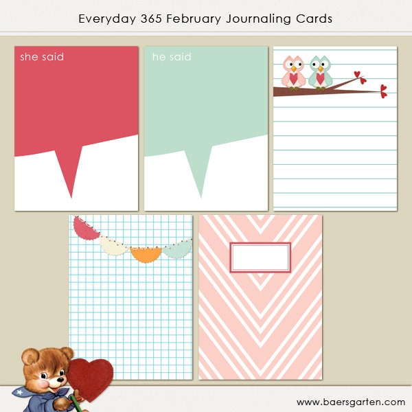 INSTANT DOWNLOAD - Printable Journaling Cards "Last Days of Summer" - Project Life - Scrapbooking - Valentines - Love - Owl