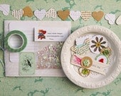 Handbound journal & mini kit "Letters" - airmail washi tape - teal - acqua - sequins