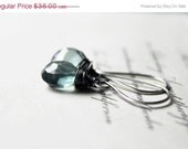 Spring Sale siren. earrings. (mystic teal green quartz. teardrop. gemstone. oxidized sterling silver. wire wrapped.)
