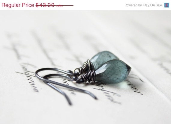 Spring Sale forest nymph. earrings. (deep green moss aquamarine. rare chandelier teardrop gemstone. oxidized sterling silver. wire wrapped.