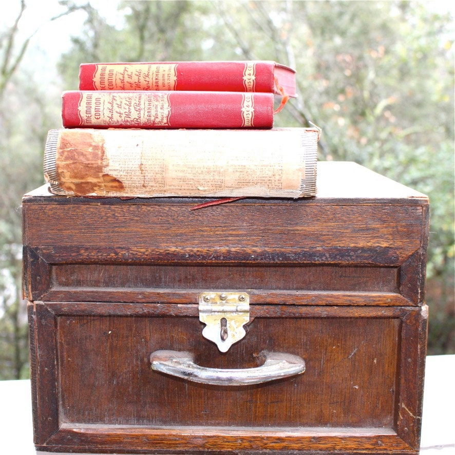 S.A.L.E. 30% off: Vintage folk art prim, rustic large wooden drawer box  secure with lock mechanism primitive homemade lock box