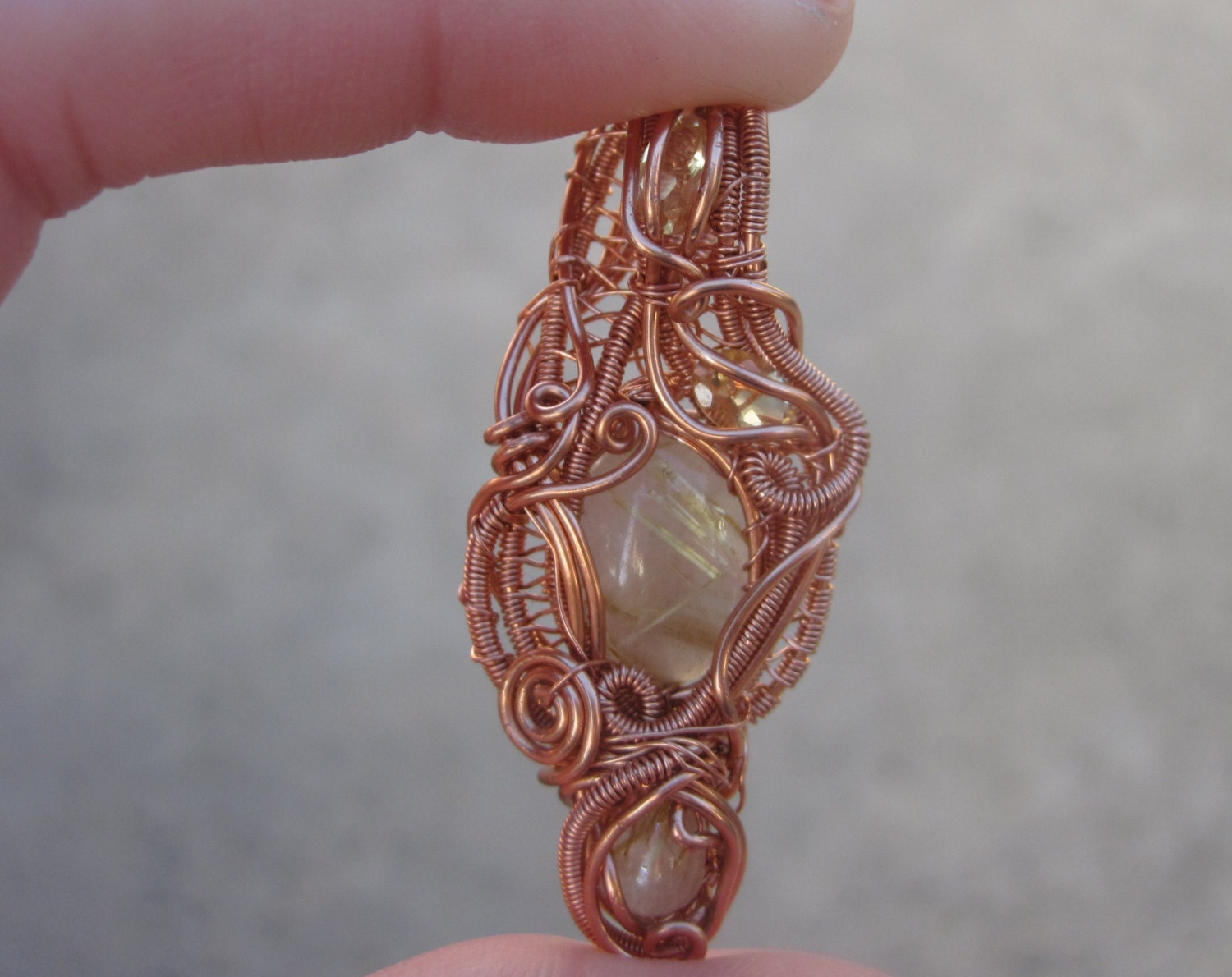 Rutilated Quartz Pendant / Citrine Necklace / Wire Wrapped Pendant / "Classy in Copper" / Warm / Art Jewelry / Elegant Necklace