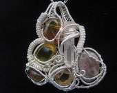 Large Crystal Wire Wrap Pendant / Amber, Quartz, Oregon Sunstone, Citrine, Tigers Eye / Sterling Silver Wire / Artisan Jewelry / Gemstone