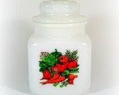 Milk Glass Canister Vegetable White Milk Glass Storage Container Pyrex Spice of Life