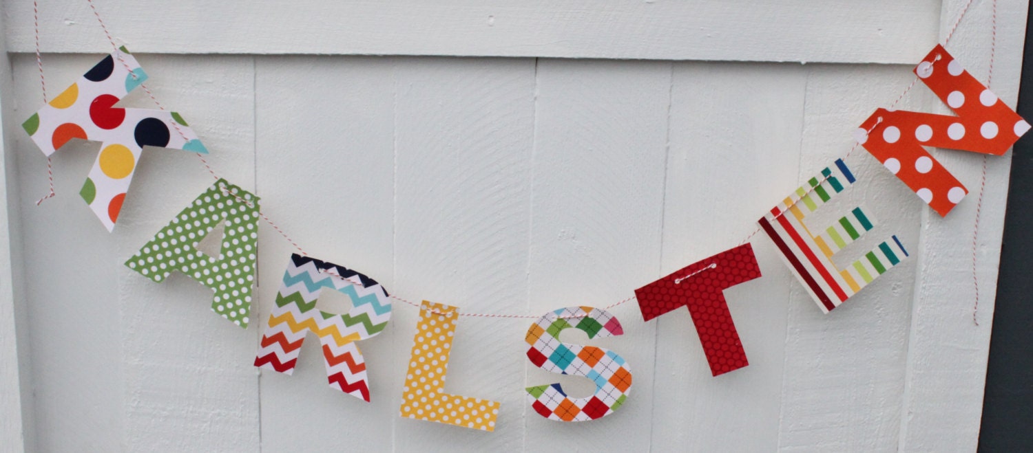 FABRIC NAME BANNER Bunting You Pick Fabric Personalized 8 Letters