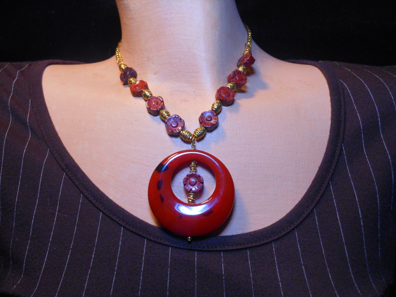 OOAK Bold statement necklace handmade fire crackle agate and brecciated jasper