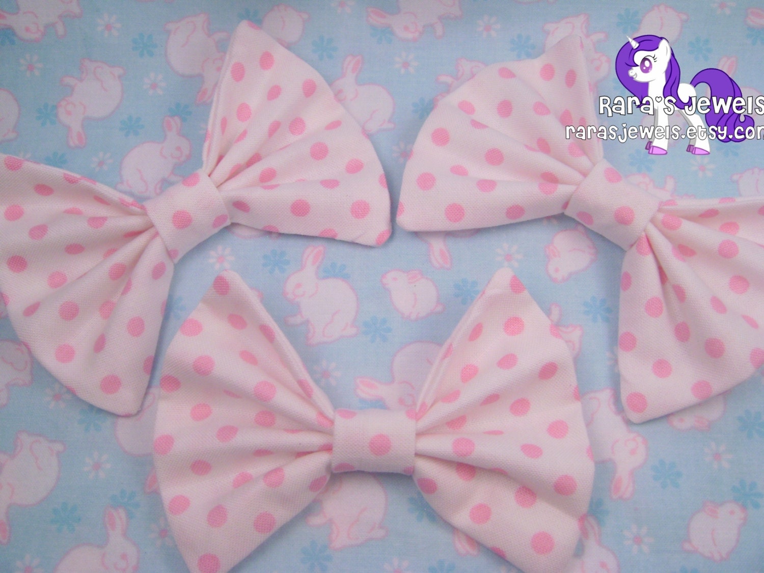 Kawaii White Bow with Pink Polka Dots  - Comes with Clip
