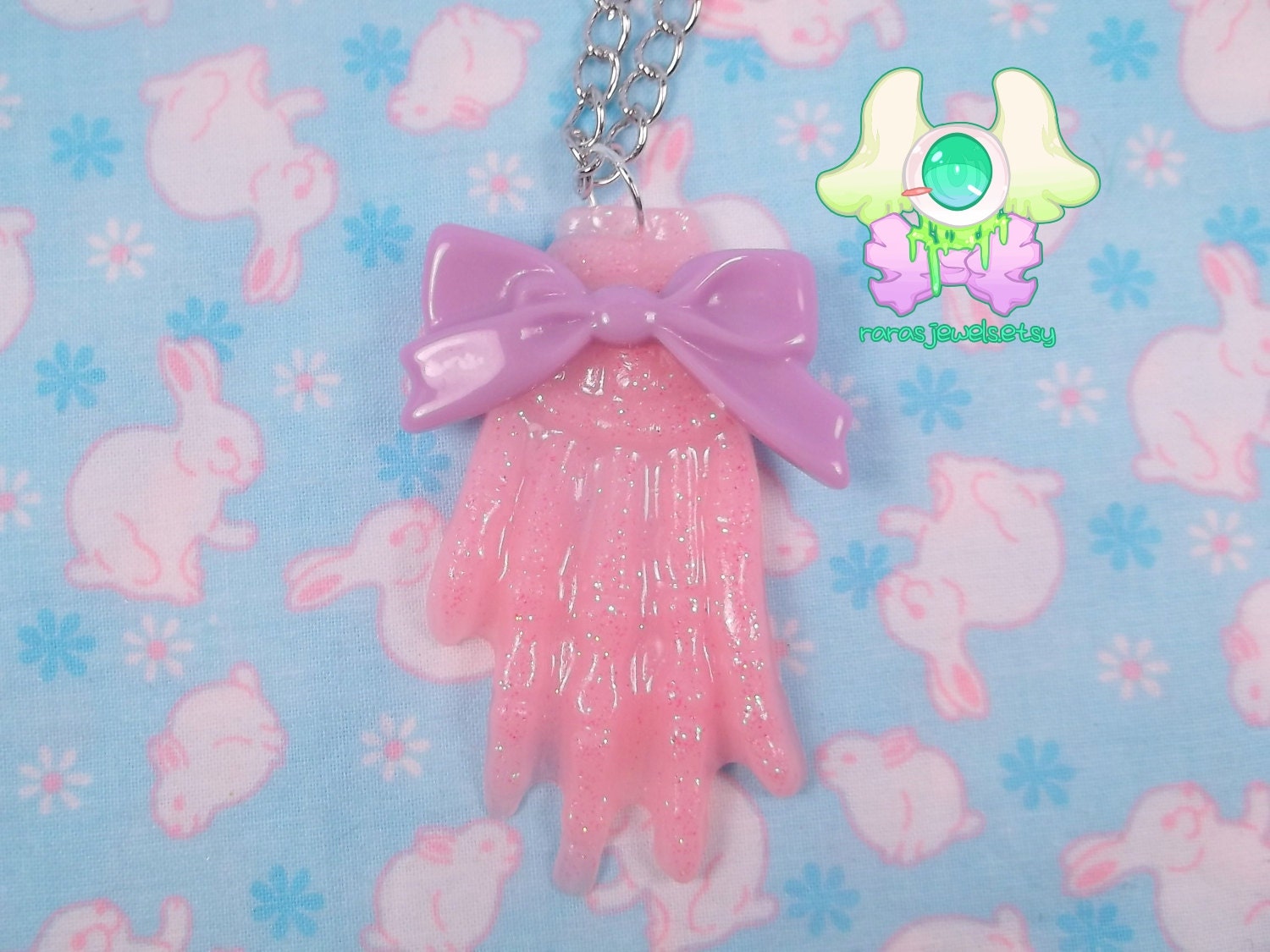 Creepy Cute Skeleton Hand Necklace - Pink