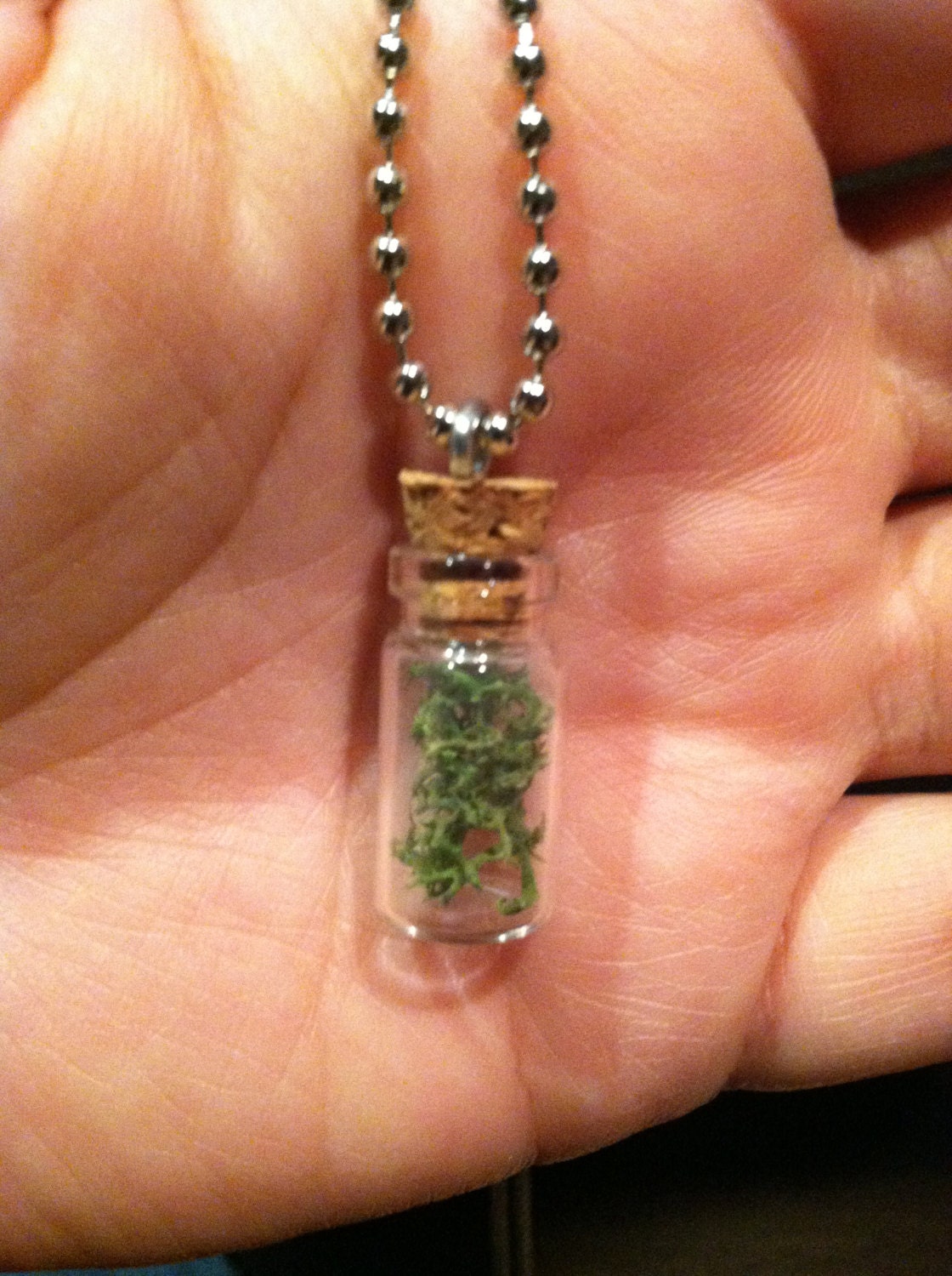 Mini Glass Bottle Pendant Necklace Green Moss Plant