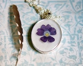 dried flower jewelry resin necklace purple daisy flower natural nature pendant studiobotanica