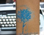 moleskine journal. botanical original hand stamped shasta daisy. kraft paper. travel notebook. blue