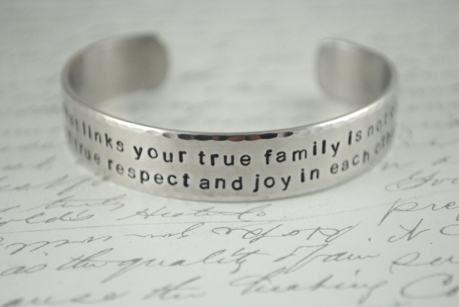 The Bond that Links Your True Family Hand Stamped Cuff Bracelet