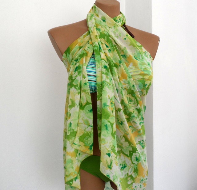Green Scarf Pareo, Bustier Pareo for Summer, Beachwear, Summer Fashion
