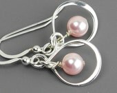 Pink Pearl Earrings, Silver Infinity Earrings, Drop Earrings, Bridesmaid Jewelry, Dangle Earrings, Sterling Silver Jewelry Handmade