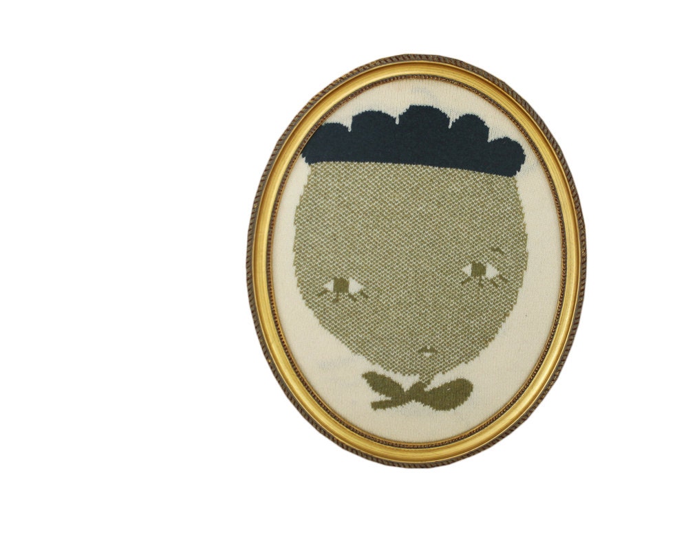 Knitted Portrait of a Flower - wall hanging in oval frame