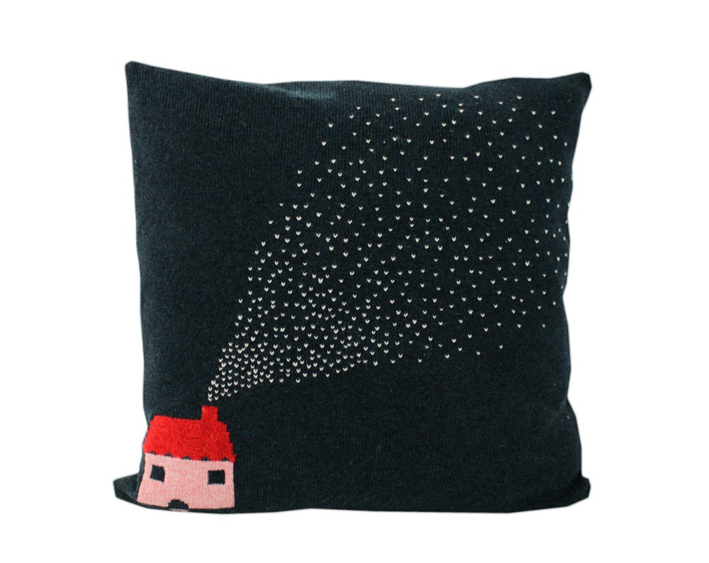 Decorative Pillow - Little House - soft knitted pillow - 18x18, includes insert