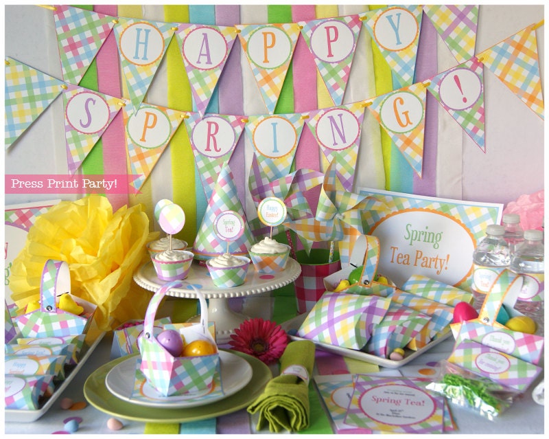 DIY Spring Party Printables - Easter Gingham - Customizable with your OWN TEXT - Party supplies and decorations