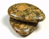 40mm x 30mm Desert Jasper Gemstone Teardrops - 2 pcs - Puffed, Semiprecious Focal Beads, Black, Brown