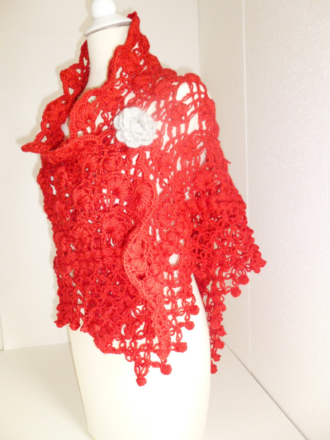 Valentines Day,mother day,Red Crochet shawl ..wedding bridal shawl.Fashion,shrug,stole, capelet, red, women, scarflette,