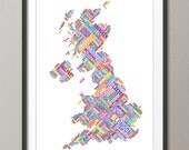 Great Britain UK City Text Map, Art Print 24x36 inch (303)