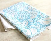 Dish Towel Tea Kitchen Linen Island Blue Caribbean Robin's Egg Ogee Lotus Cloth Screen Print Hand-Printed Hostess Gift Single Towel